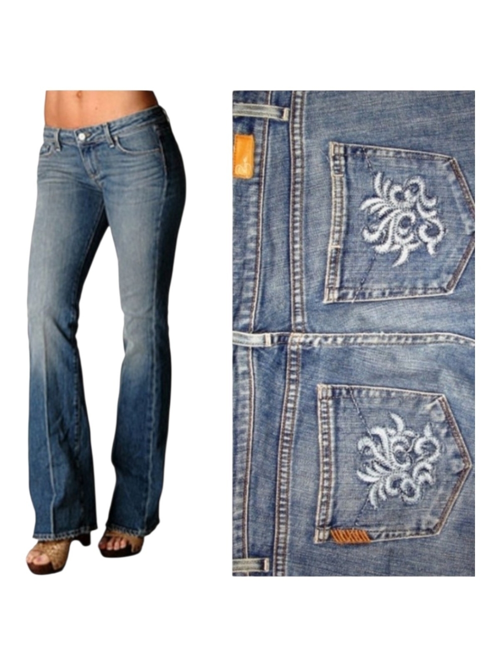 PAIGE Laurel Canyon Women's blue denim Bootcut jeans with embroidered pockets